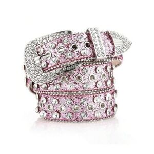 Sparkling Pink glitter Rhinestone Studded Western Belt Punk Y2K